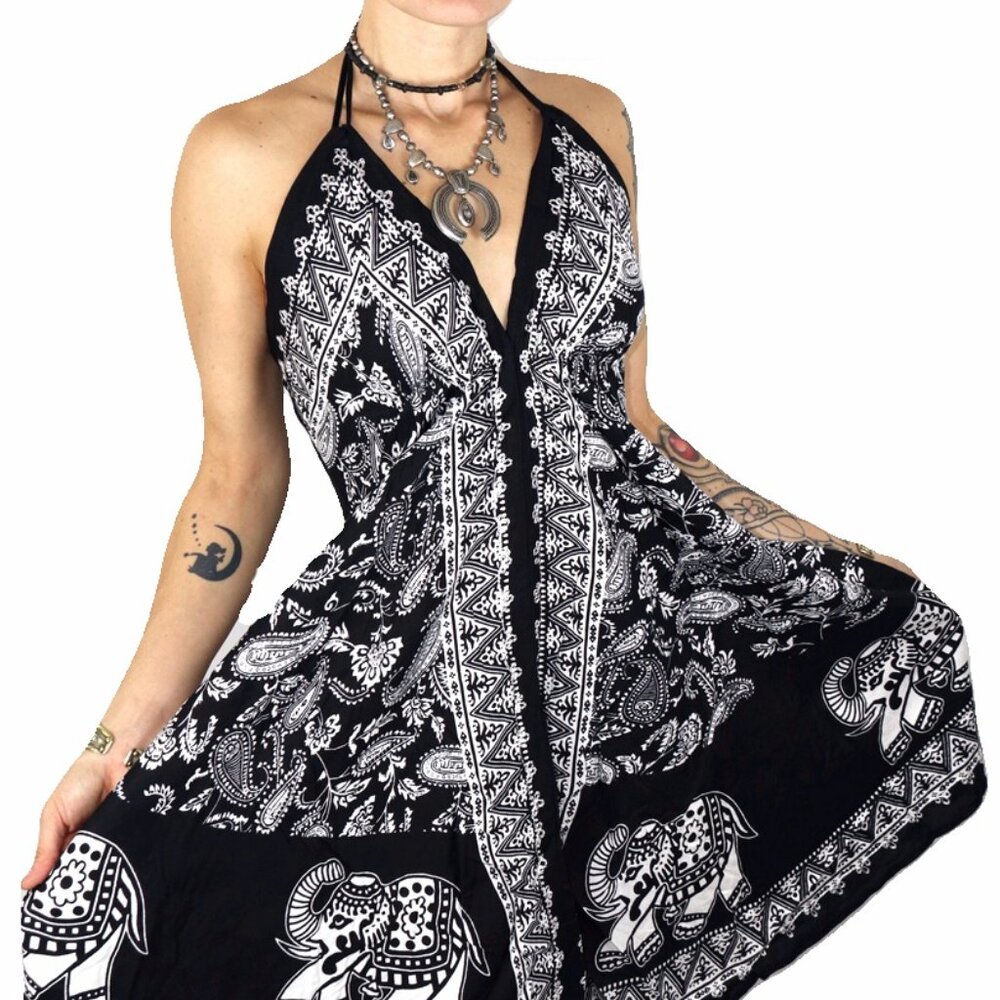 Elephant black and white rayon dress
